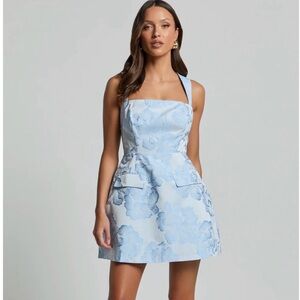 Showpo Light Blue Kyra Jacquard Mini Dress
